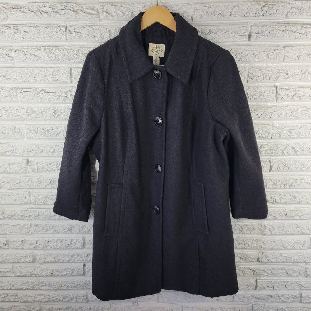 St. John's Bay Women's 1X Black Wool Blend Coat Lined Plus Size Button Up HNGE